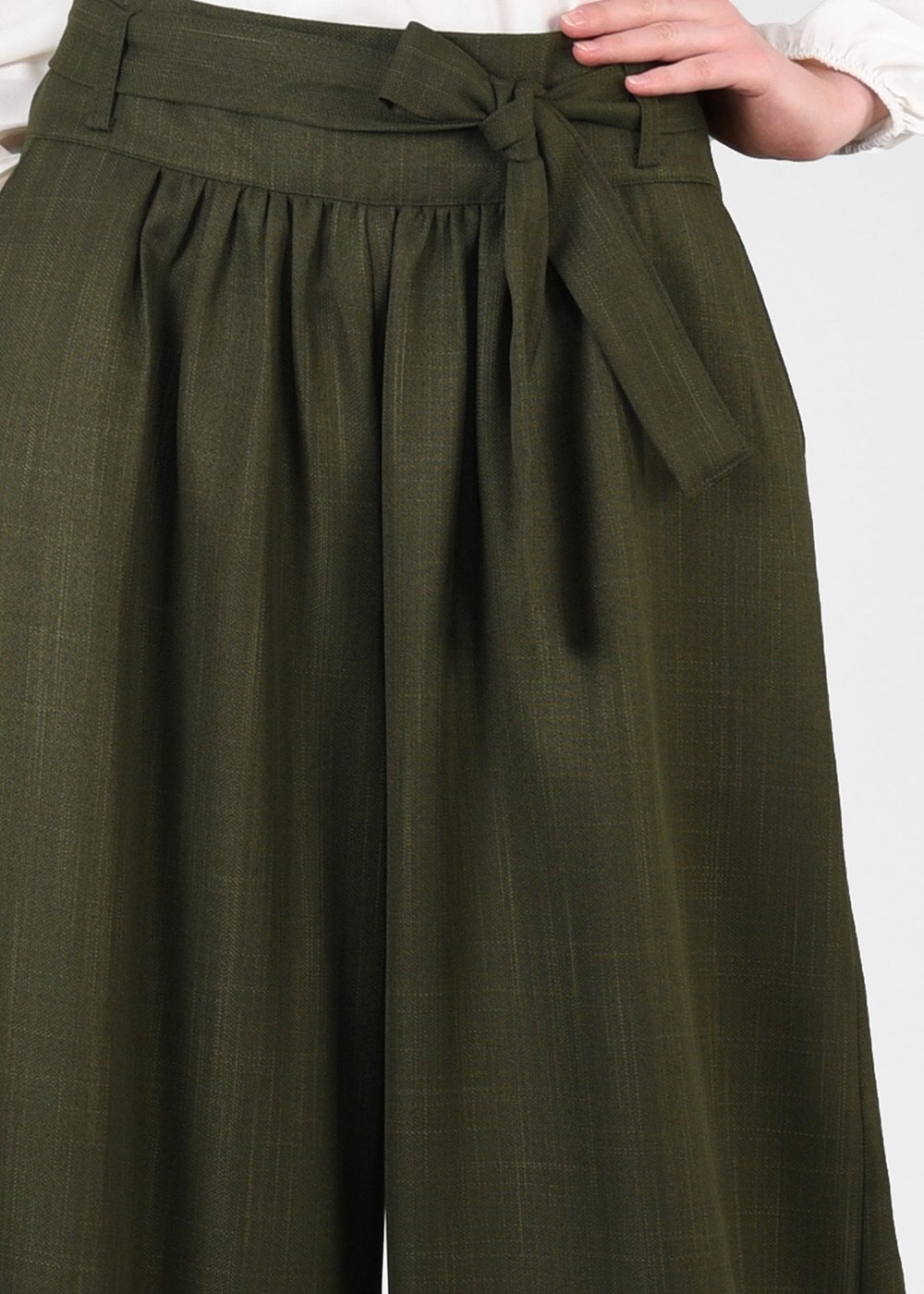 Tesettür giyim HAKİ T 0905 ModaBu- Kuşak Detaylı Tesettür Pantolon