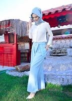 Tesettür giyim MAVİ T 0905 ModaBu- Kuşak Detaylı Tesettür Pantolon