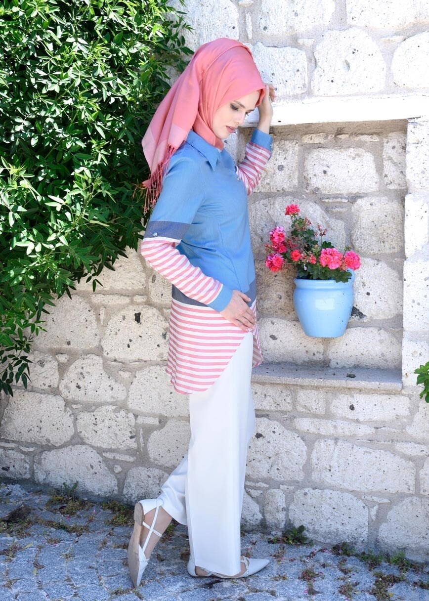 Tesettür giyim KREM EN BOY LİKRALI PANTOLON 1009