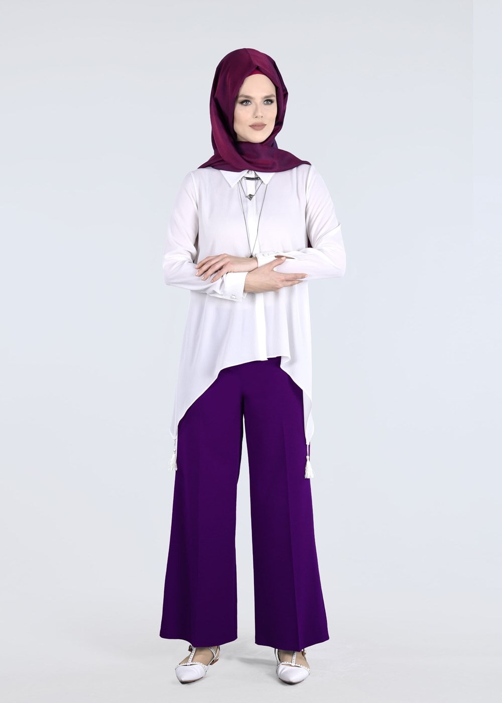 Tesettür giyim MOR EN BOY LİKRALI PANTOLON 1009