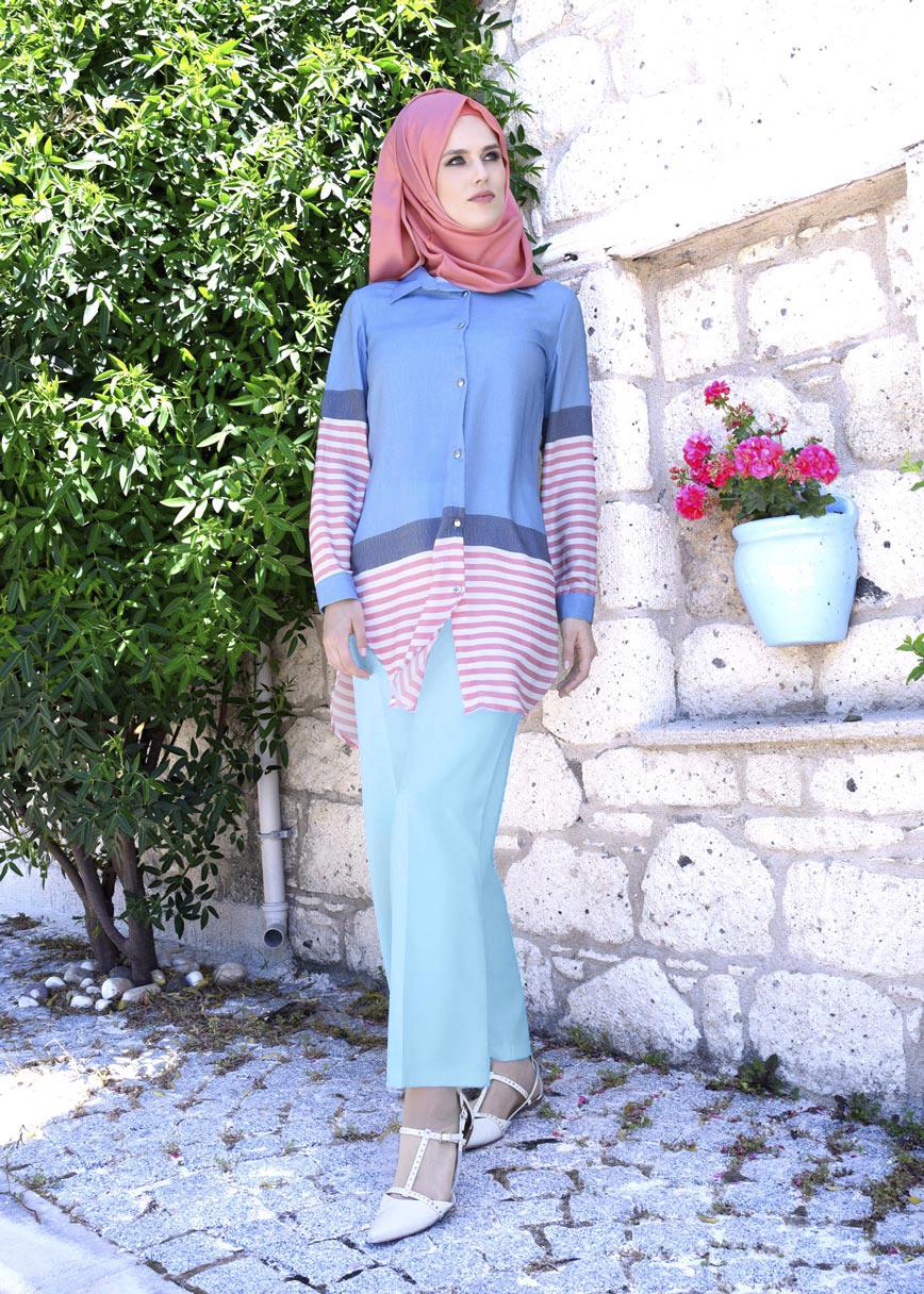 Vêtements hijab BLEU Pantalon T 1009 