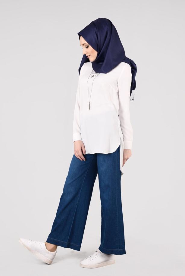 Tesettür giyim  T 3252  Kuşaklı  Bol Paça Pantolon-Magazin - TRENDTESETTÜR