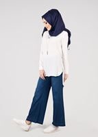 Tesettür giyim LACİVERT T 3252  Kuşaklı  Bol Paça Pantolon-Magazin