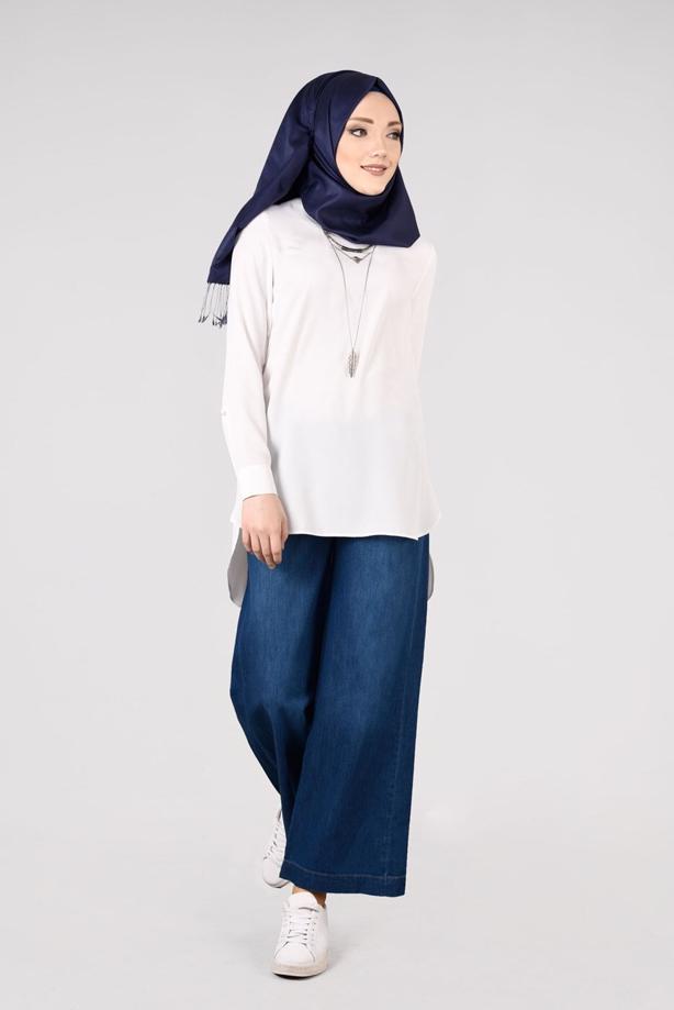 Tesettür giyim  T 3252  Kuşaklı  Bol Paça Pantolon-Magazin - TRENDTESETTÜR