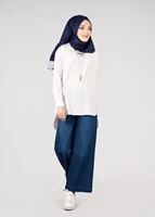 Tesettür giyim LACİVERT T 3252  Kuşaklı  Bol Paça Pantolon-Magazin