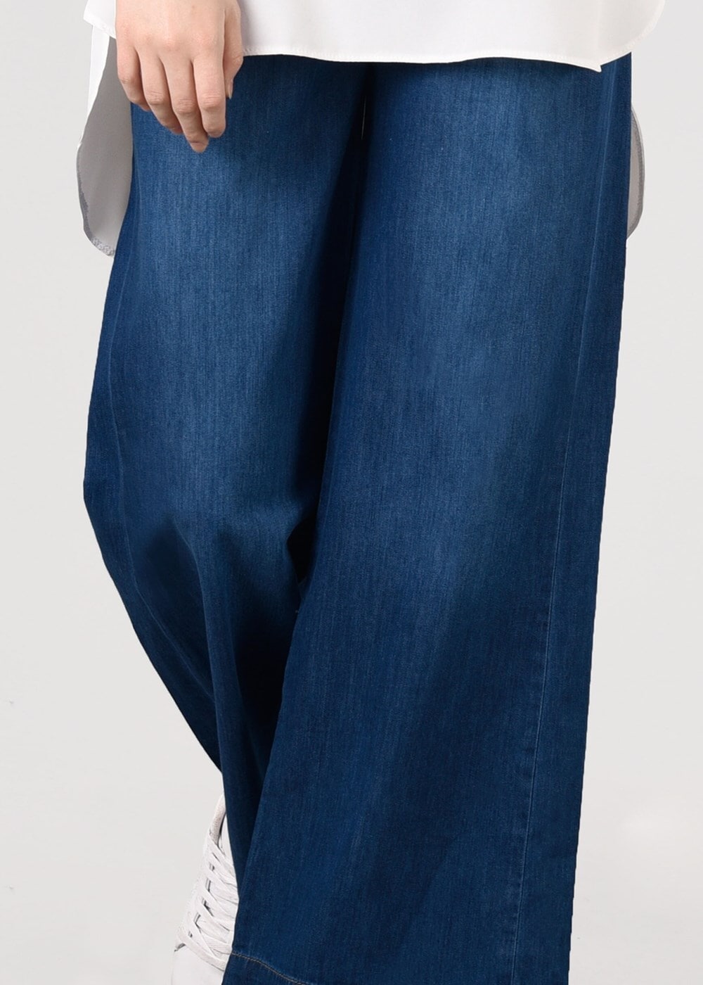 Tesettür giyim LACİVERT T 3252  Kuşaklı  Bol Paça Pantolon-Magazin