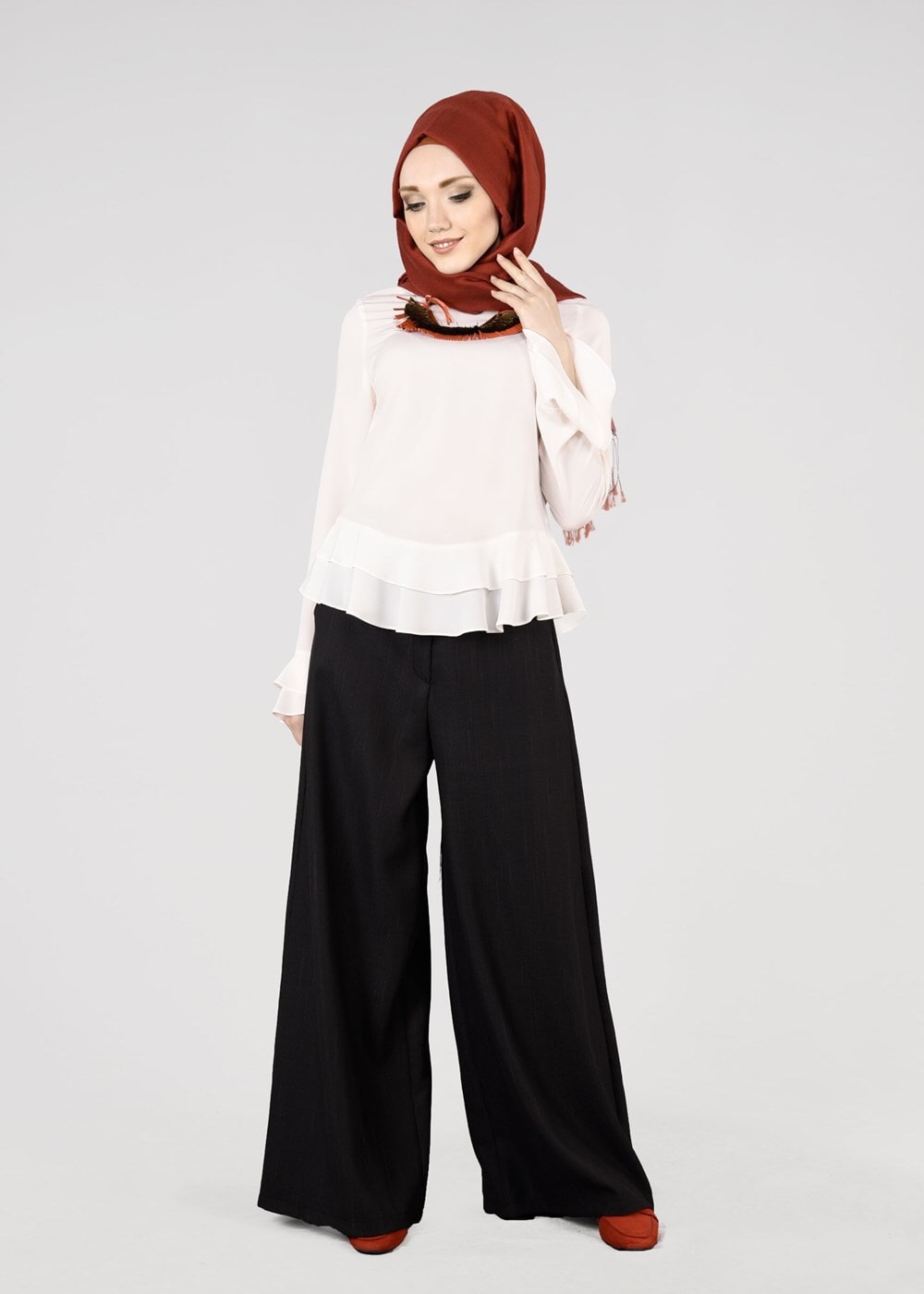 Tesettür giyim SİYAH T 4805 ModaBu- Petek Kumaş Pantolon