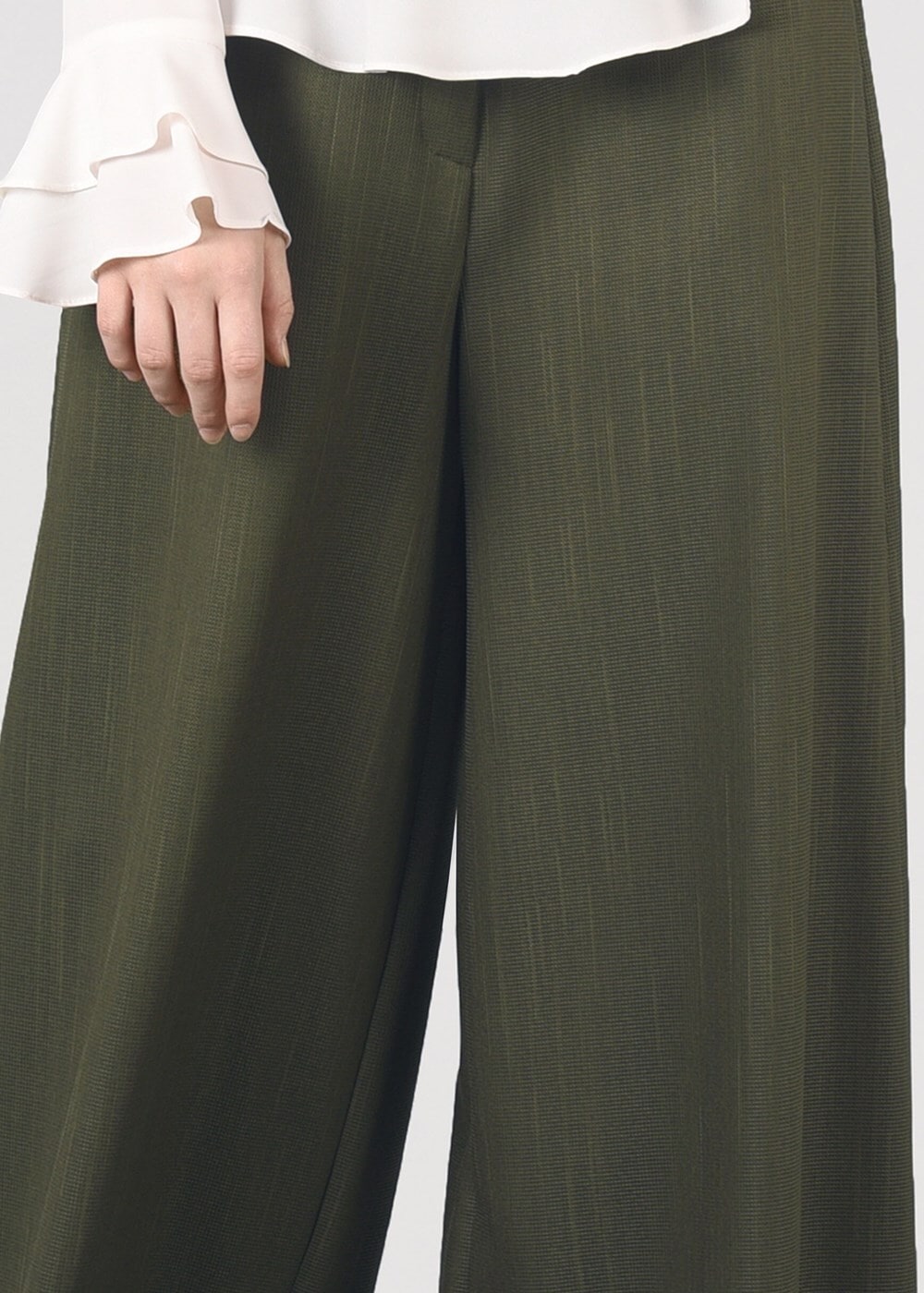 Tesettür giyim HAKİ T 4805 ModaBu- Petek Kumaş Pantolon