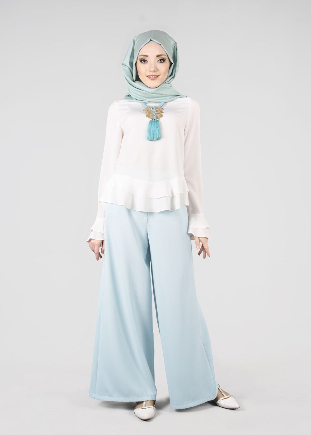 Tesettür giyim YEŞİL T 4805 ModaBu- Petek Kumaş Pantolon