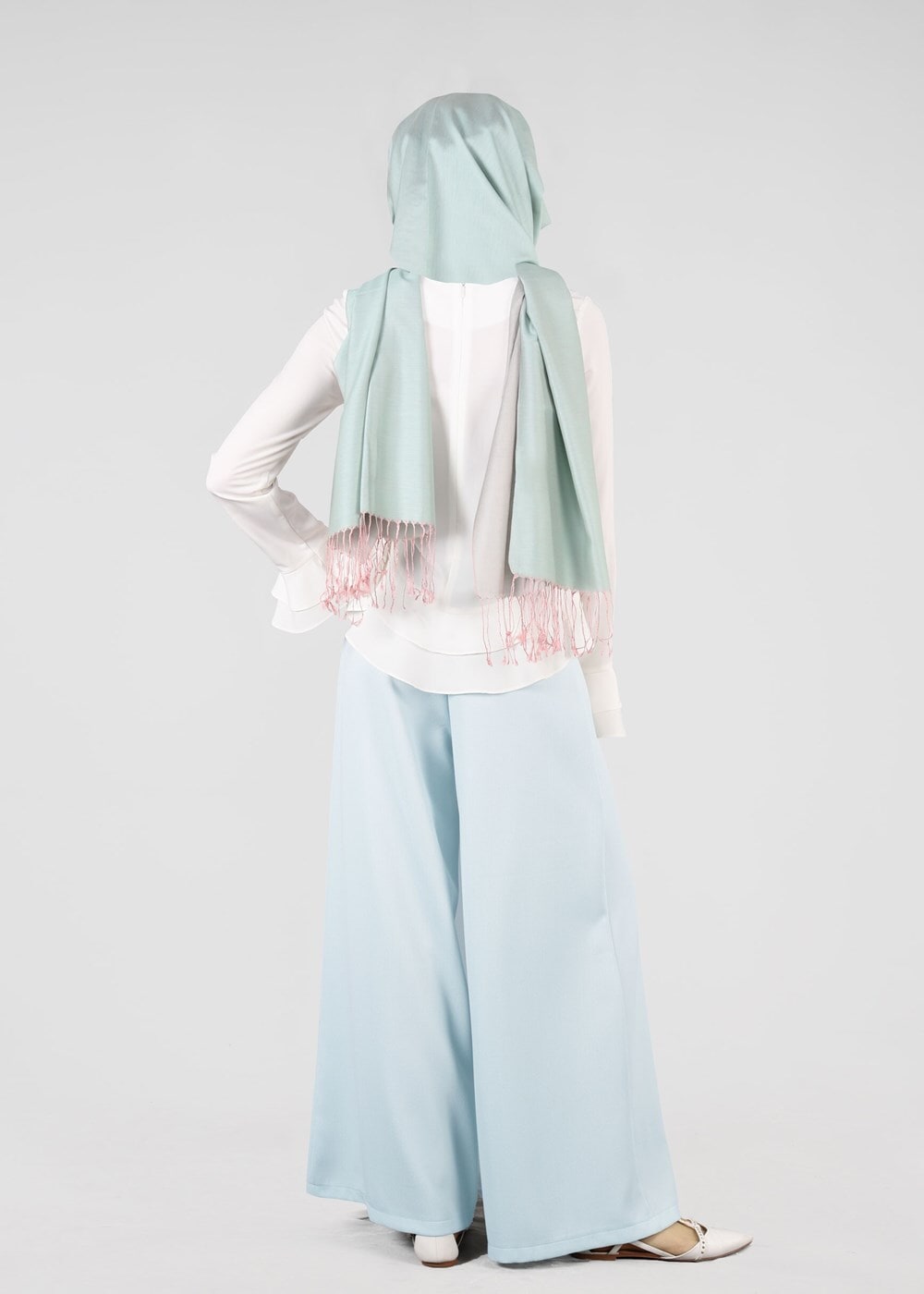 Tesettür giyim YEŞİL T 4805 ModaBu- Petek Kumaş Pantolon