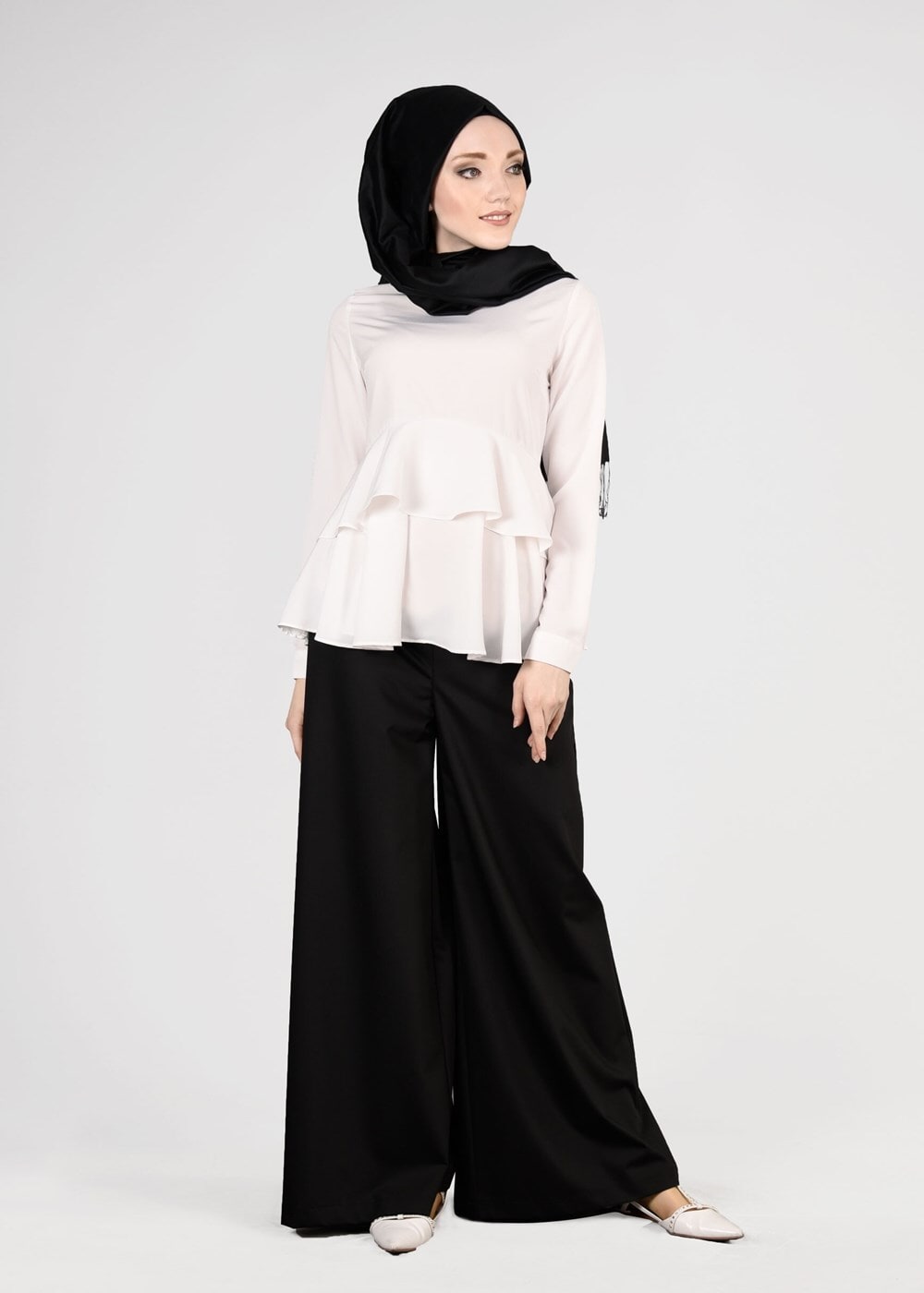 Tesettür giyim SİYAH T 7615 Allday- Bol Paça Pantolon
