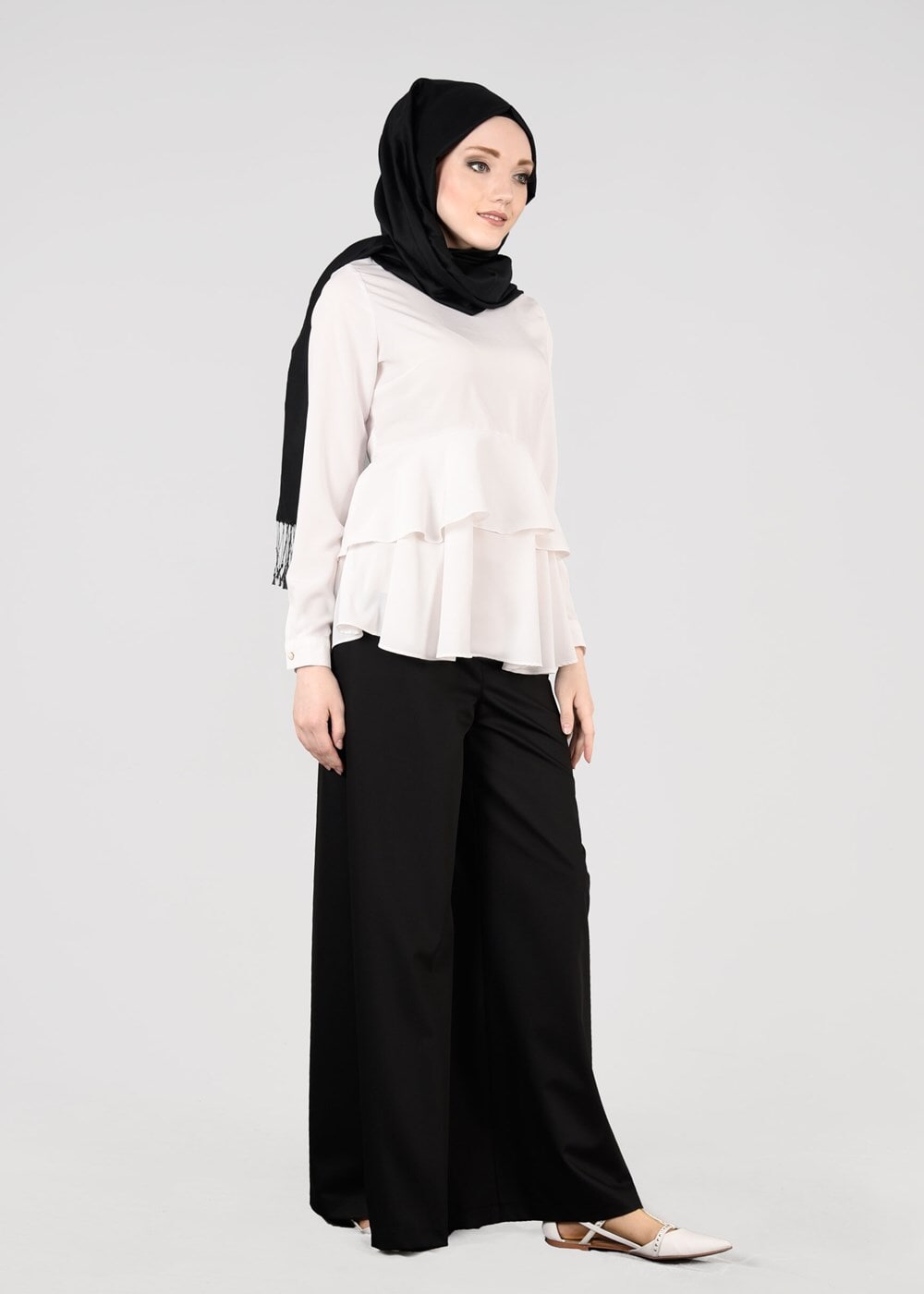 Tesettür giyim SİYAH T 7615 Allday- Bol Paça Pantolon