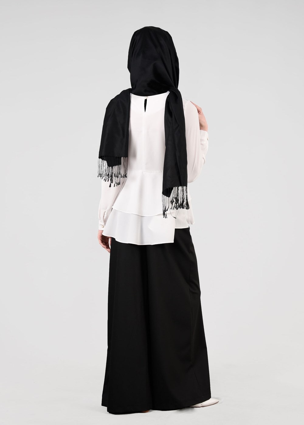 Tesettür giyim SİYAH T 7615 Allday- Bol Paça Pantolon