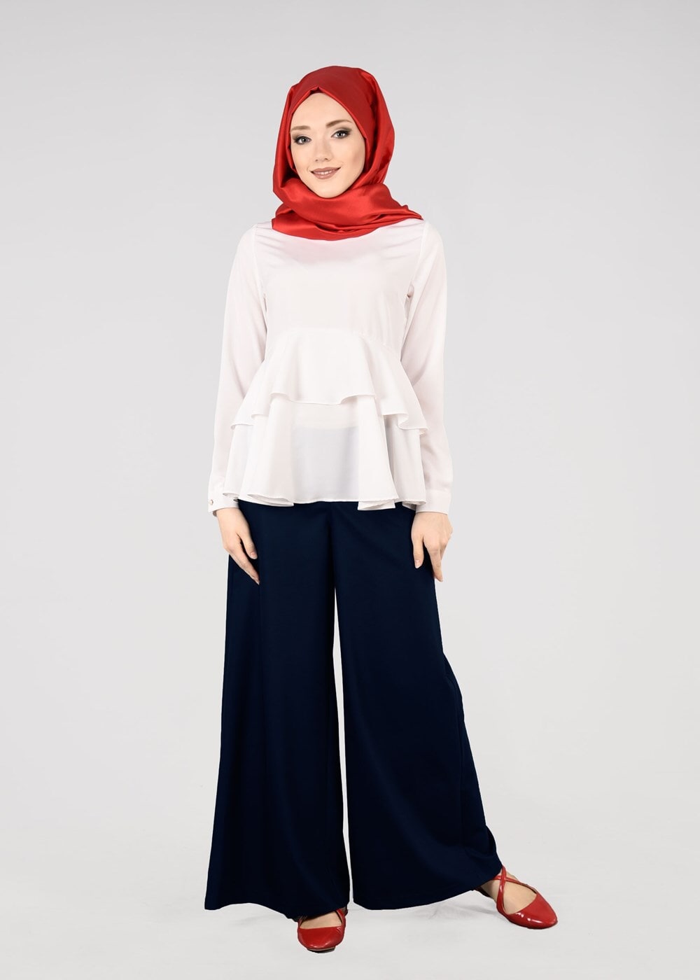 Tesettür giyim LACİVERT T 7615 Allday- Bol Paça Pantolon