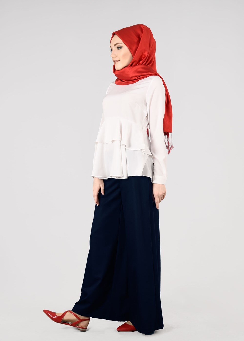 Tesettür giyim LACİVERT T 7615 Allday- Bol Paça Pantolon