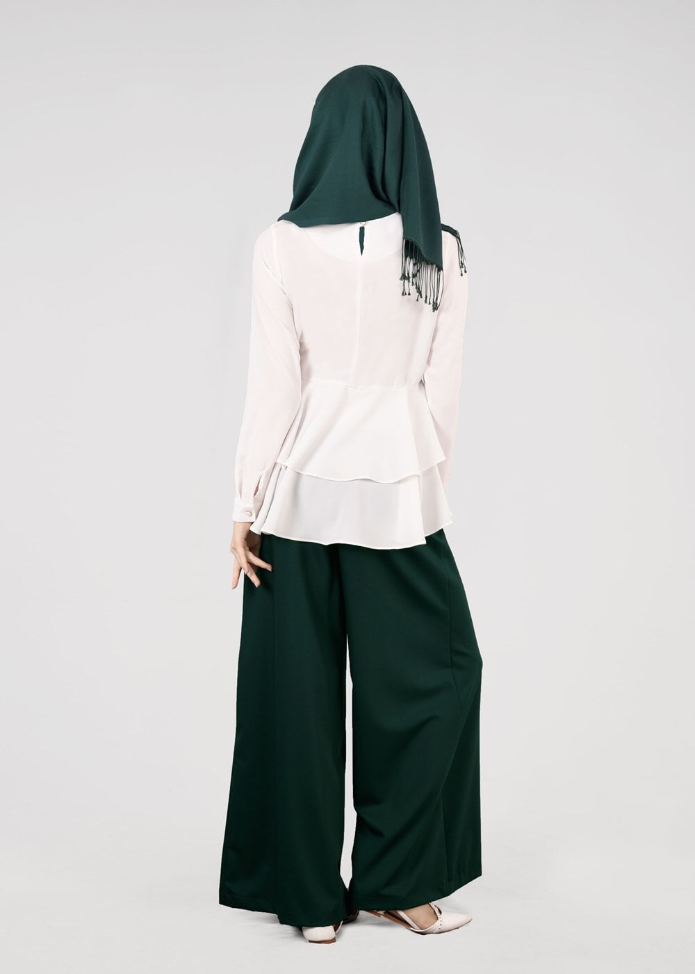 Tesettür giyim YEŞİL T 7615 Allday- Bol Paça Pantolon
