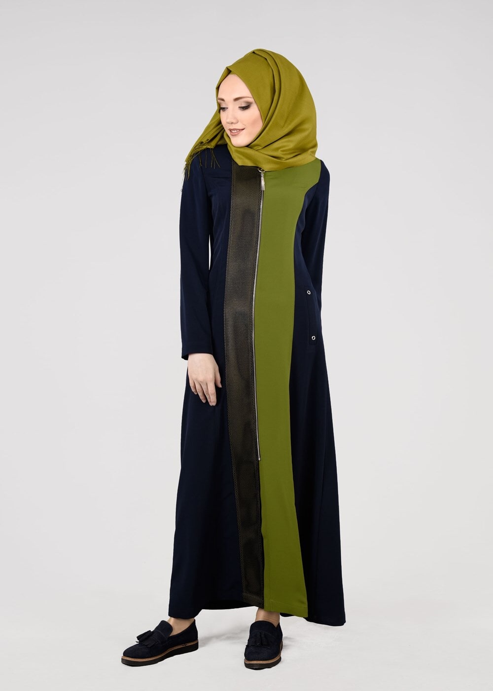 Vêtements hijab BLEU MARINE T 1704 Crep Cupra Tesettür Pardesü-Alv Fashion