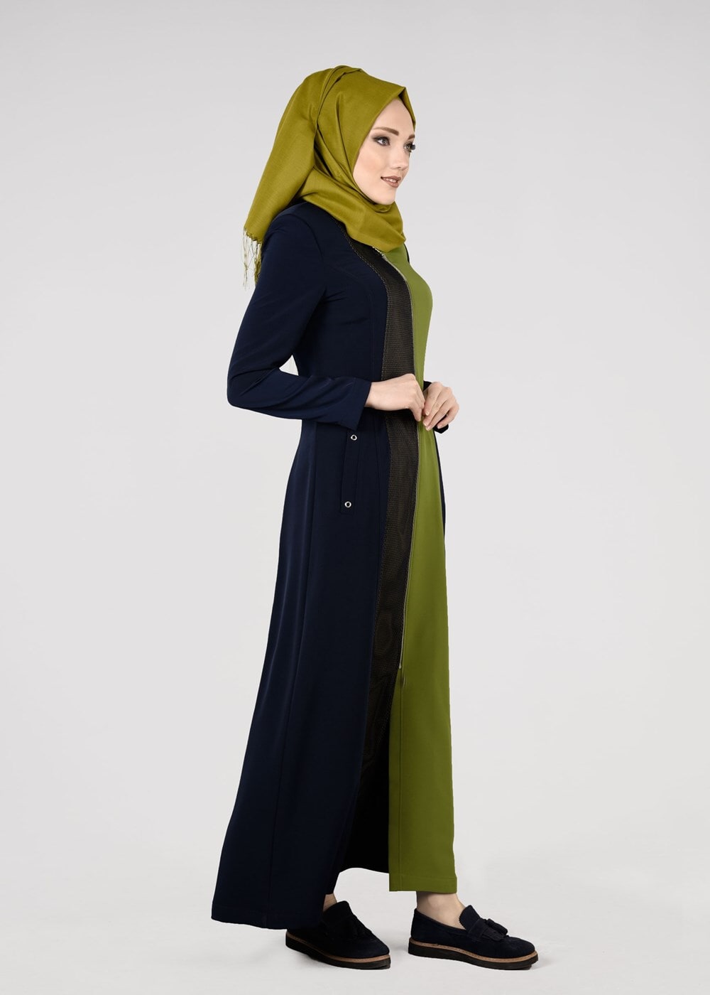 Vêtements hijab BLEU MARINE T 1704 Crep Cupra Tesettür Pardesü-Alv Fashion