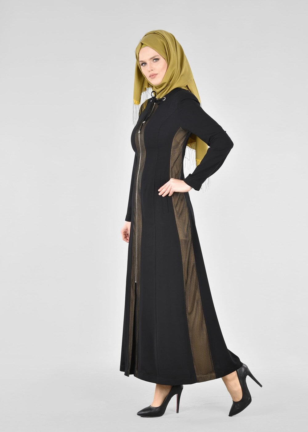 Tesettür giyim SİYAH T 1705 Virona Tesettür Pardesü-Alv Fashion