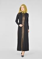 Hijab clothing BLACK T 1705 Virona Tesettür Pardesü-Alv Fashion