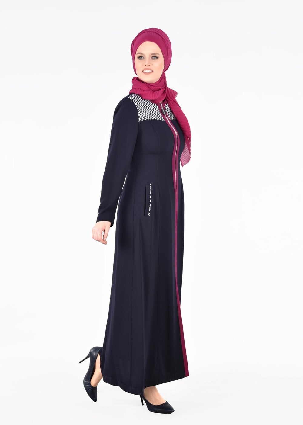 Hijab clothing NAVY BLUE T 1708 Farah Tesettür Pardesü-Alv Fashion
