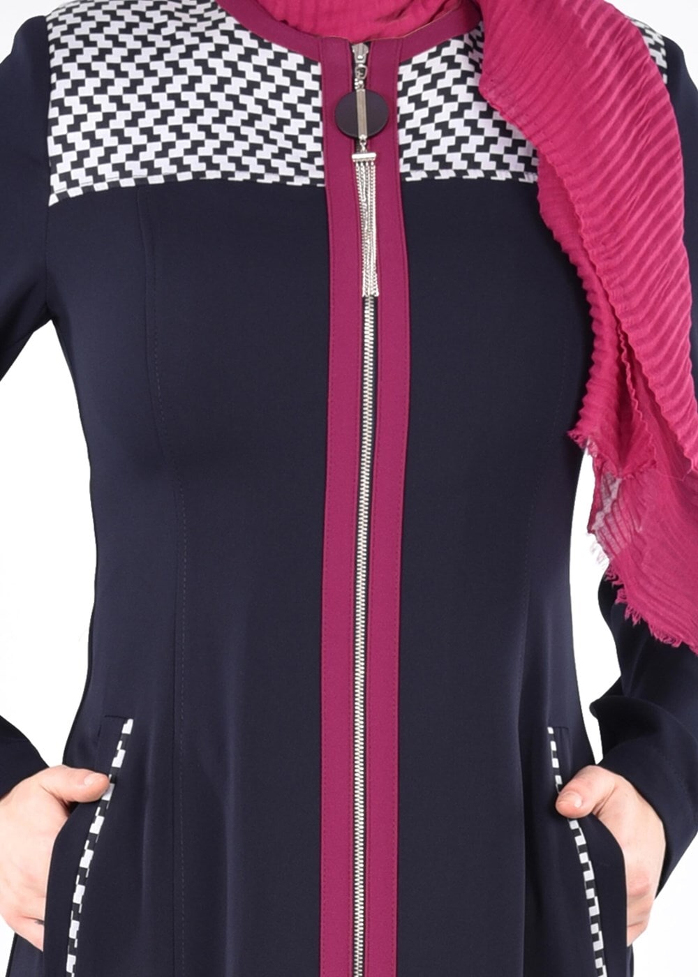 Hijab clothing NAVY BLUE T 1708 Farah Tesettür Pardesü-Alv Fashion