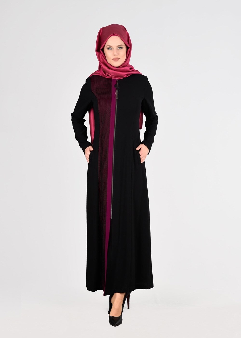 Tesettür giyim SİYAH T 1714 Picasso Tesettür Pardesü-Alv Fashion
