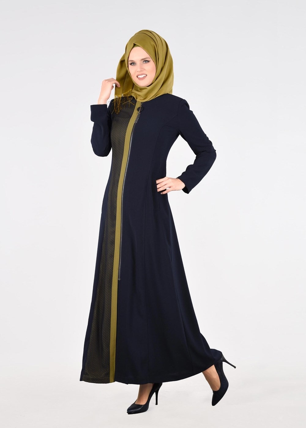 Hijab clothing NAVY BLUE T 1714 Picasso Tesettür Pardesü-Alv Fashion