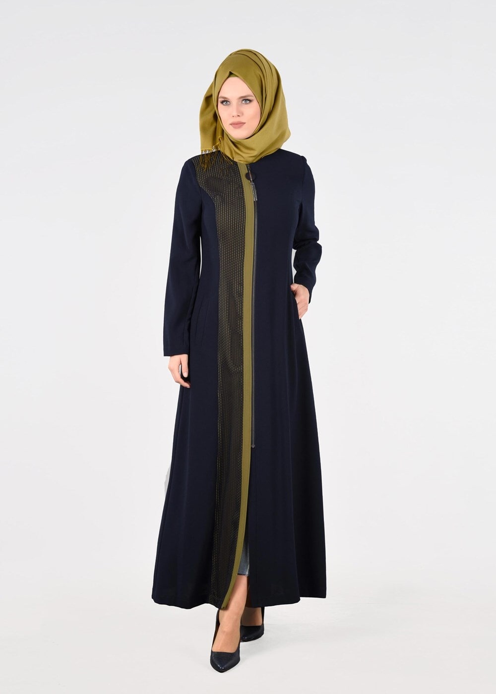 Vêtements hijab BLEU MARINE T 1714 Picasso Tesettür Pardesü-Alv Fashion