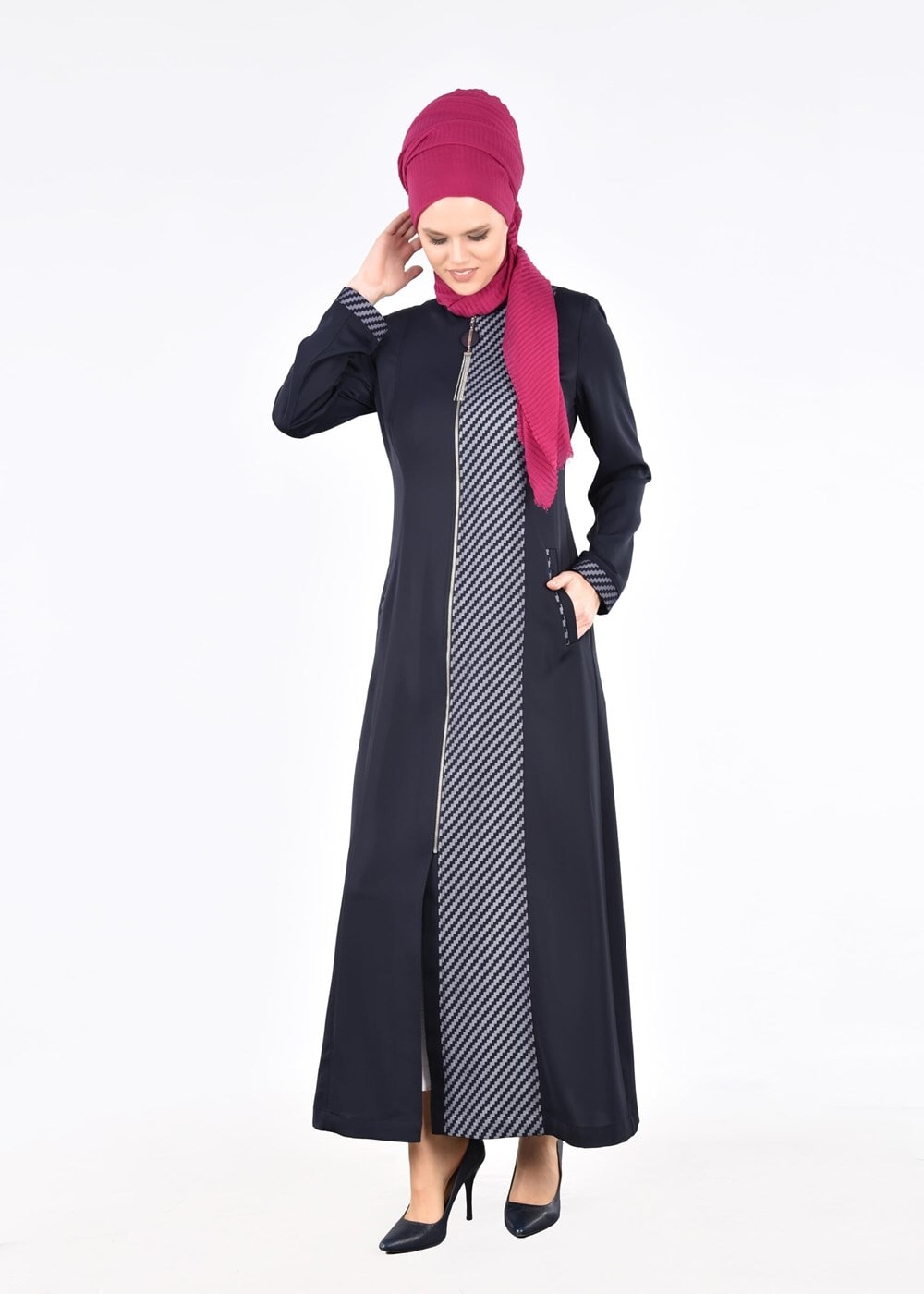 Vêtements hijab BLEU MARINE T 1716 Elite Tesettür Pardesü-Alv Fashion