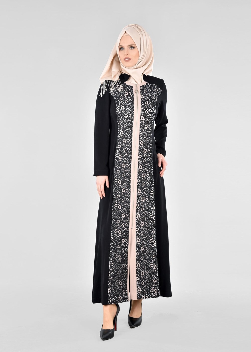 Tesettür giyim SİYAH T 1719 Virona Tesettür Pardesü-Alv Fashion