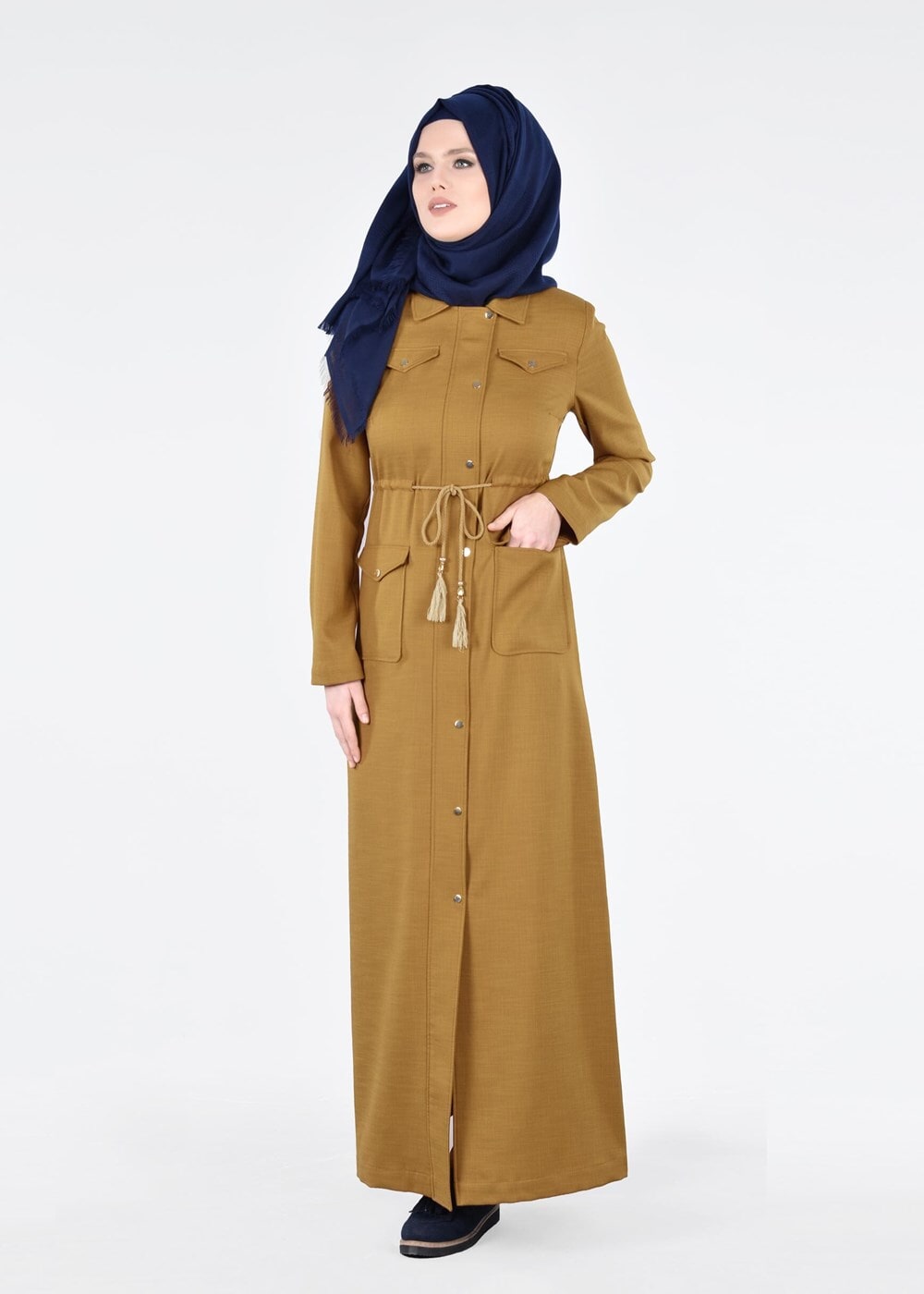 Tesettür giyim YEŞİL T 1722 New Shine Tesettür Pardesü-Alv Fashion