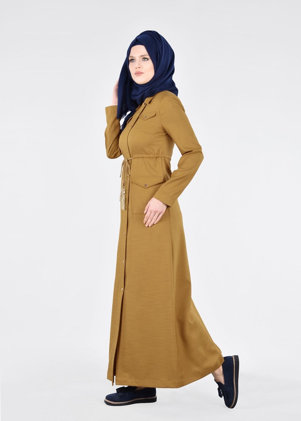 Tesettür giyim YEŞİL T 1722 New Shine Tesettür Pardesü-Alv Fashion