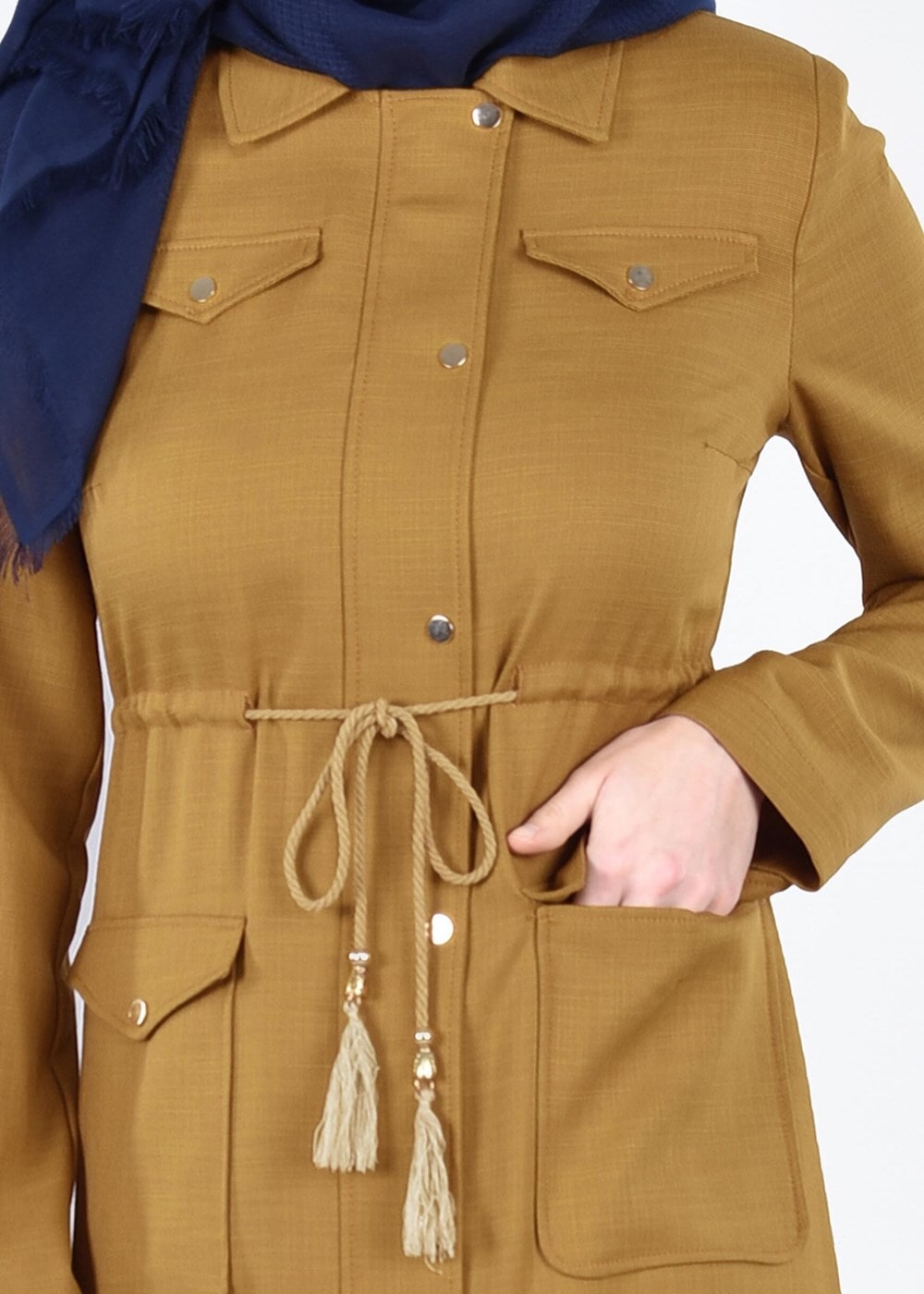 Tesettür giyim YEŞİL T 1722 New Shine Tesettür Pardesü-Alv Fashion