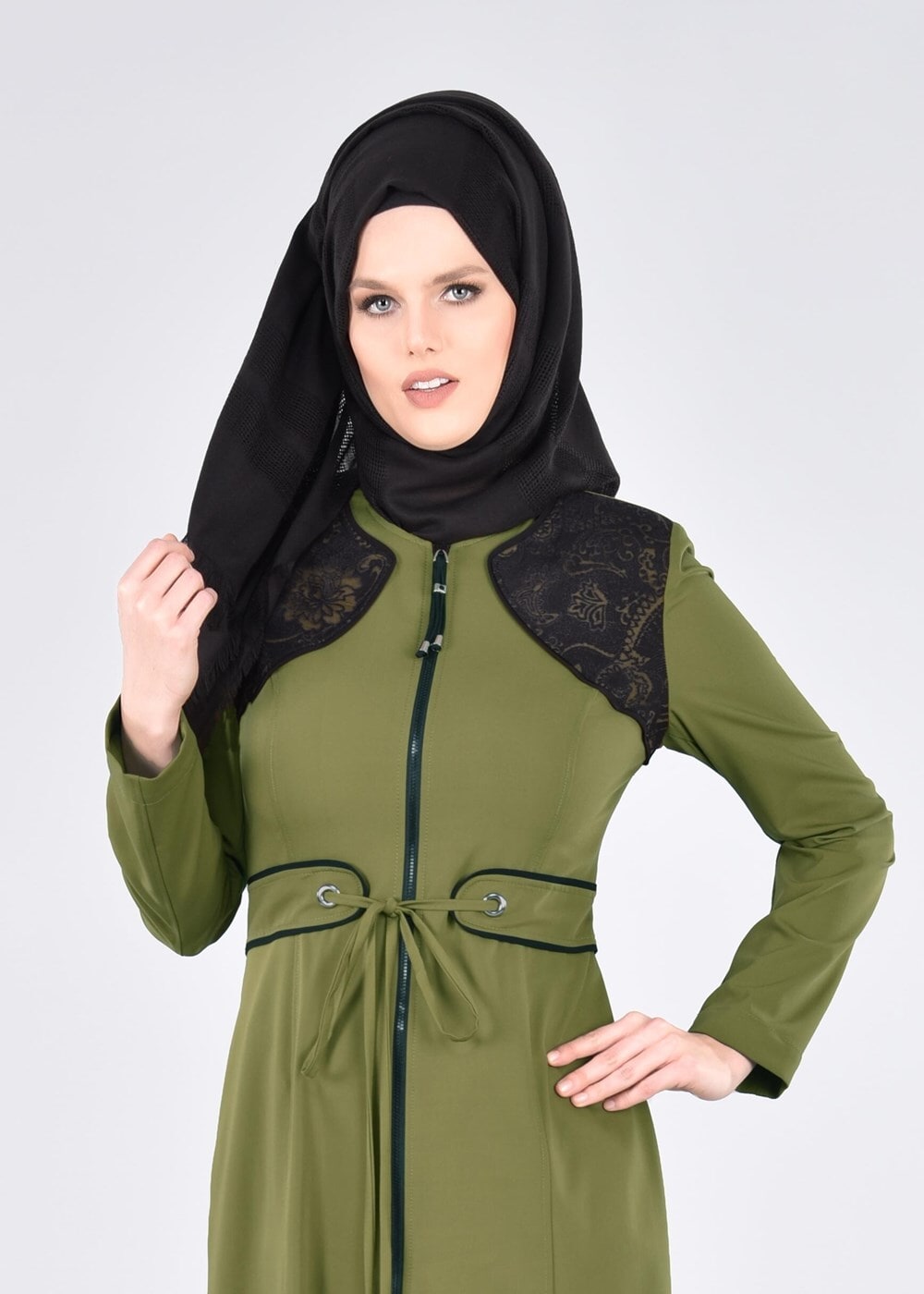 Tesettür giyim YEŞİL T 1769 Lila 43597 Pardesü -Alv Fashion