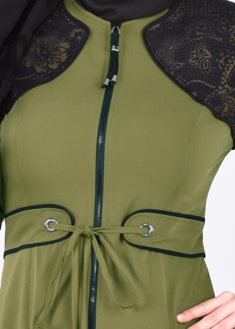 Tesettür giyim YEŞİL T 1769 Lila 43597 Pardesü -Alv Fashion