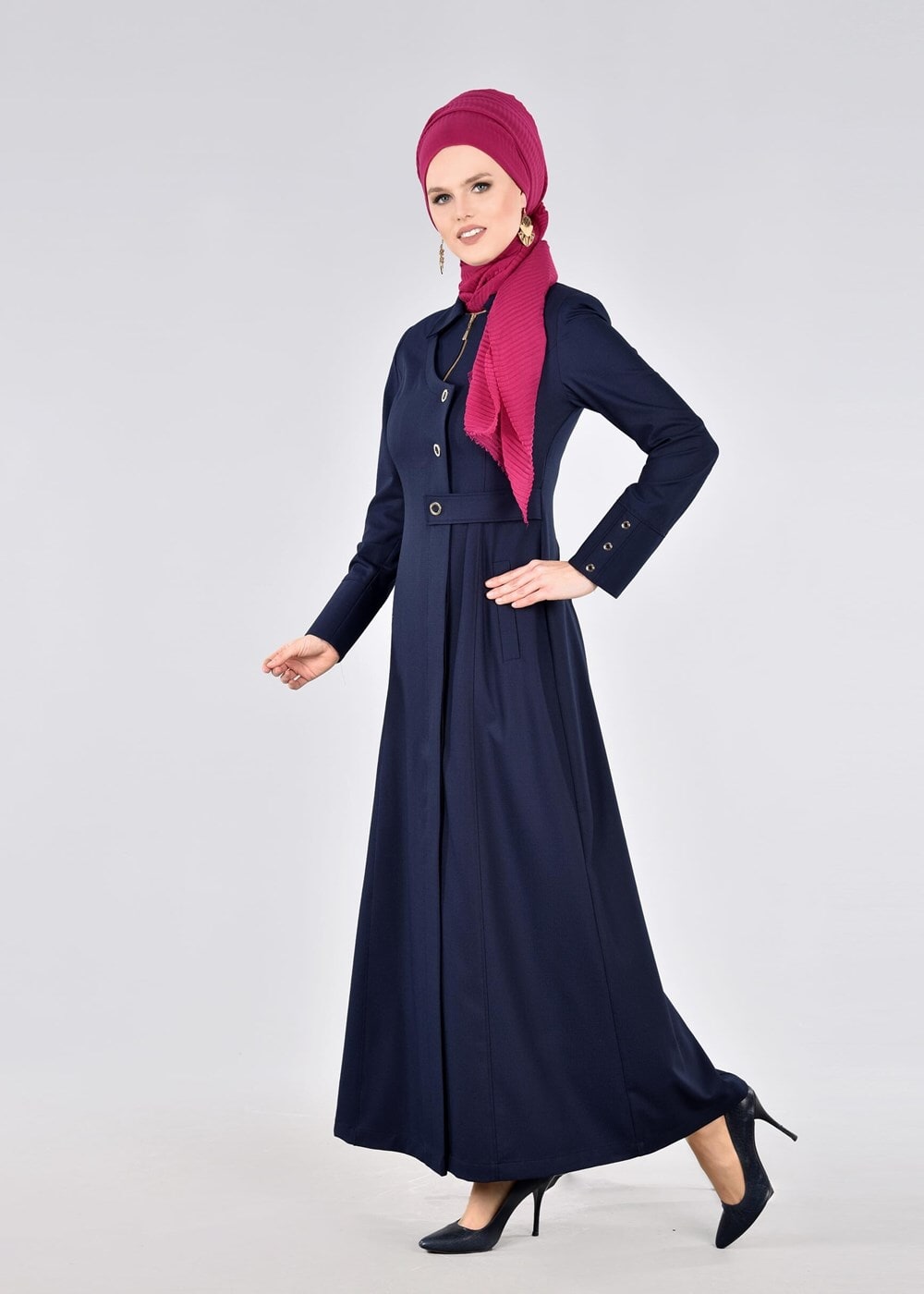 Tesettür giyim LACİVERT T 1775 Deborah Tesettür Pardesü-Alv Fashion