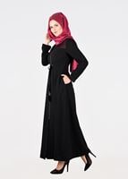 Tesettür giyim SİYAH T 1777 Uvertur Tesettür Pardesü-Alv Fashion