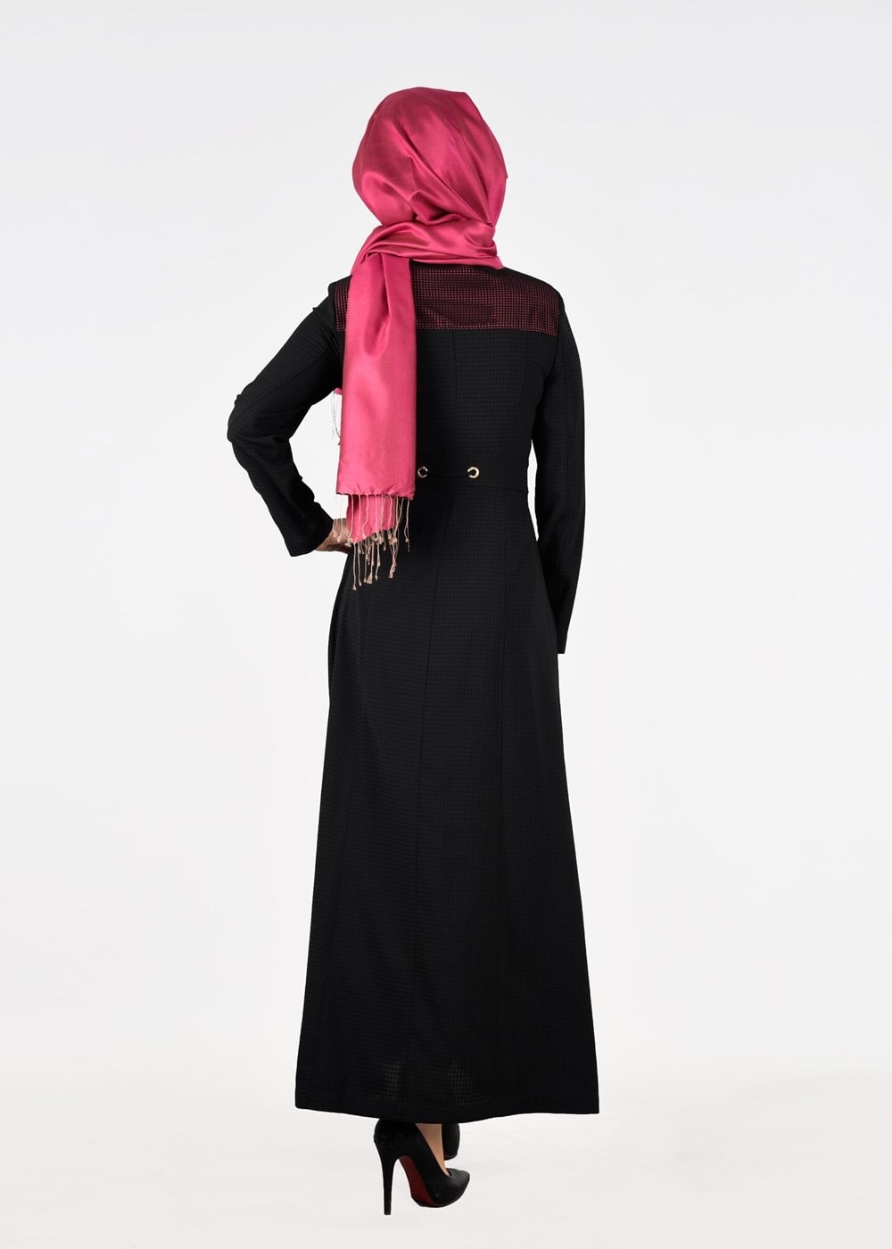 Tesettür giyim SİYAH T 1777 Uvertur Tesettür Pardesü-Alv Fashion