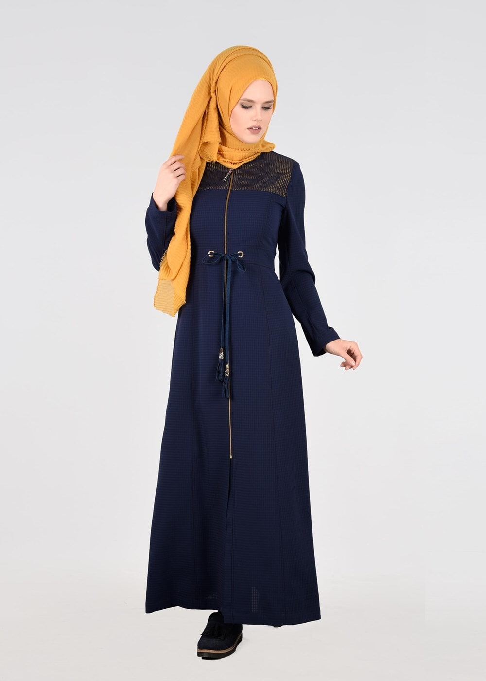 Tesettür giyim LACİVERT T 1777 Uvertur Tesettür Pardesü-Alv Fashion