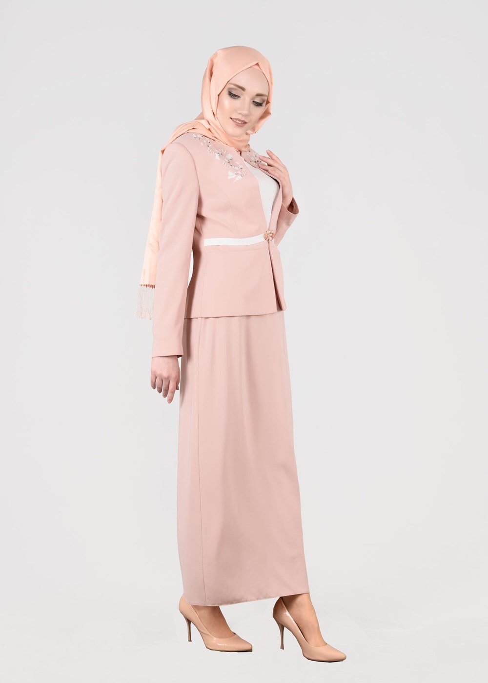 Tesettür giyim PUDRA T 3229E Farah 6288 3&prime;lü Tesettür Etekli Takım-Alv Fashion