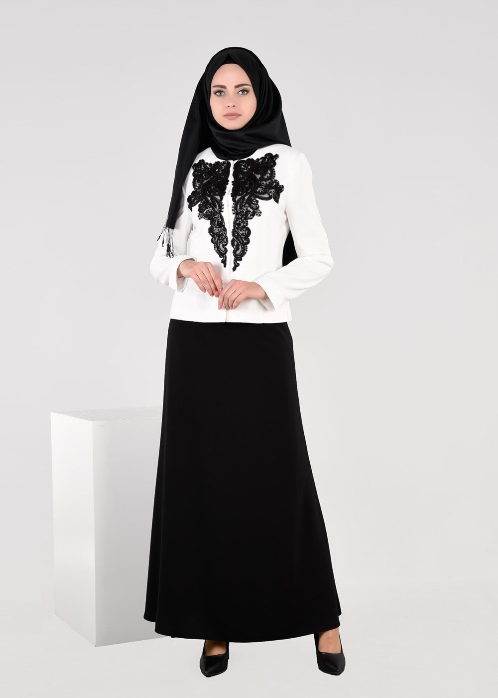 Tesettür giyim KREM T 3231E Farah Tesettür 6288 2&prime;li Etekli Takım-Alv Fashion