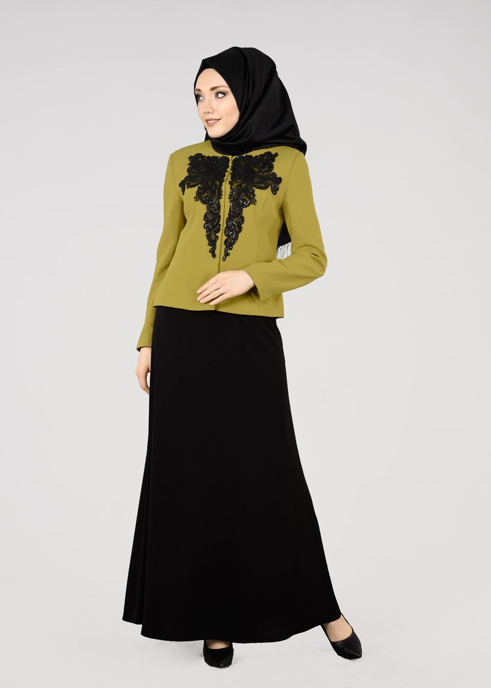 Tesettür giyim YEŞİL T 3231E Farah Tesettür 6288 2&prime;li Etekli Takım-Alv Fashion