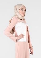 Tesettür giyim PUDRA BONCUK İŞLEME DETAYLI 3&prime;LÜ ETEKLİ TAKIM 3244E 