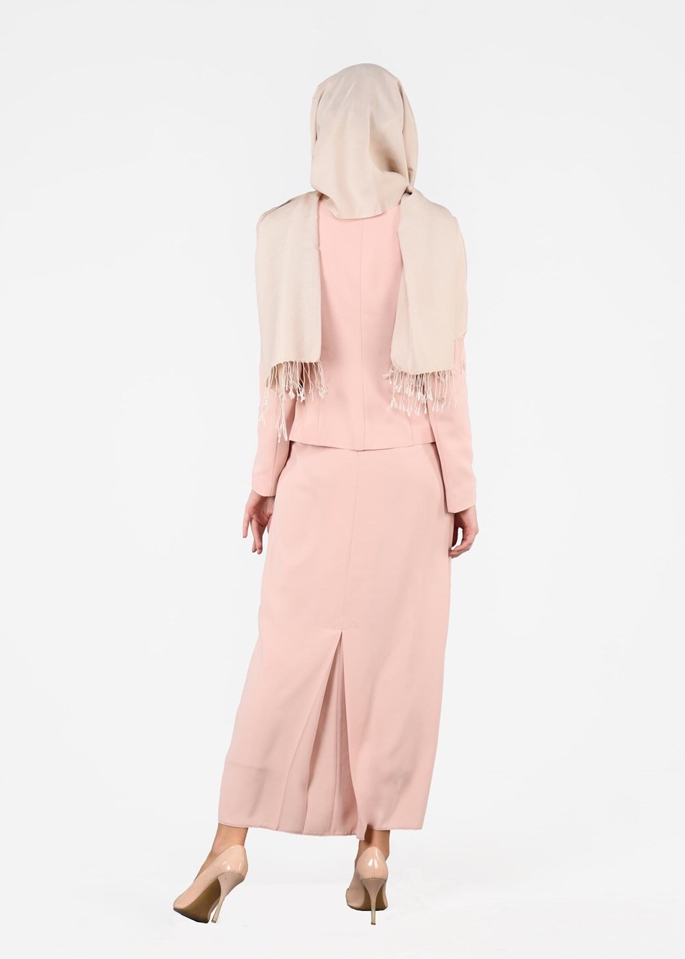 Tesettür giyim PUDRA BONCUK İŞLEME DETAYLI 3&prime;LÜ ETEKLİ TAKIM 3244E 