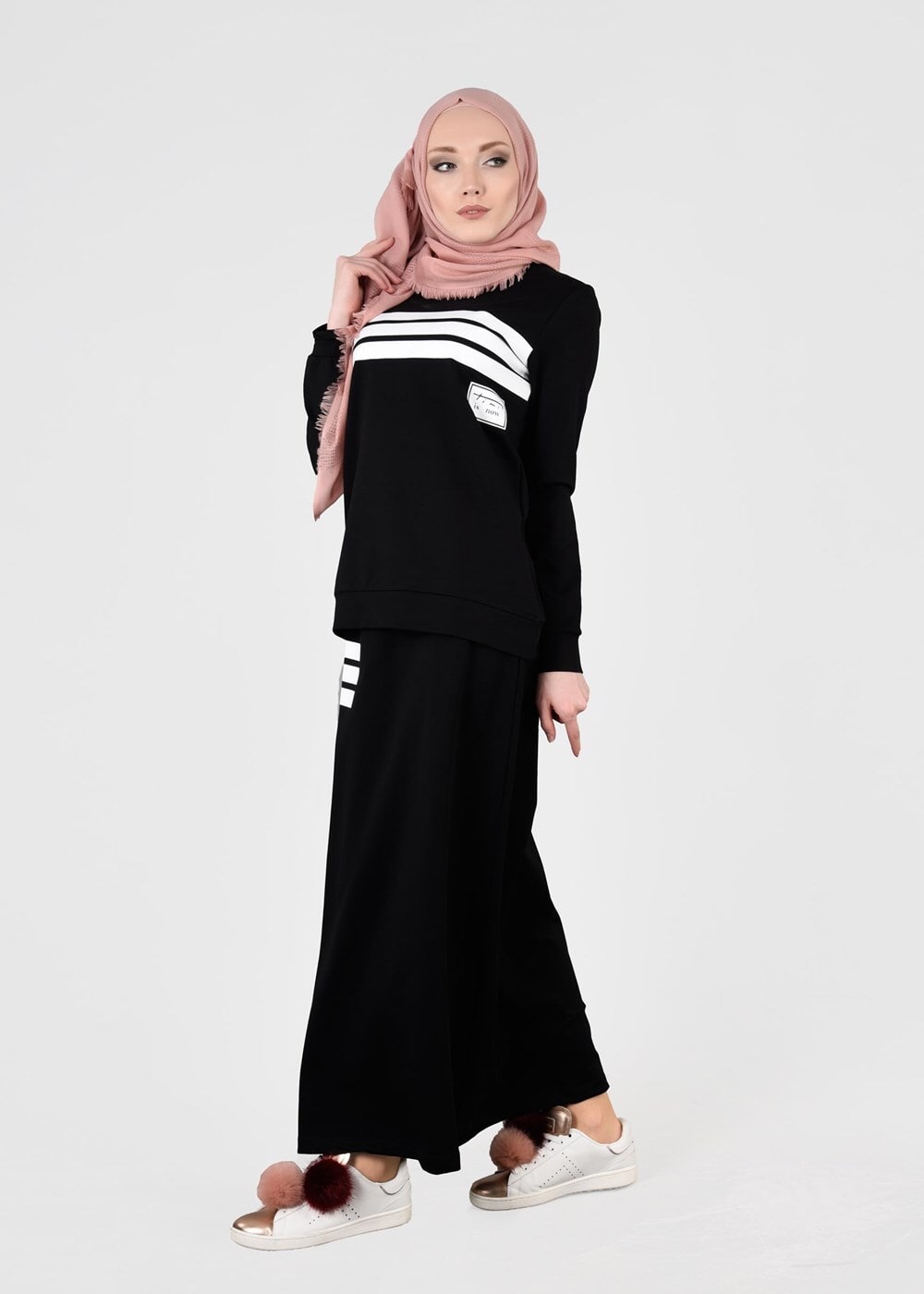 Tesettür giyim SİYAH T 3341 Bwest- Etekli Spor Takım