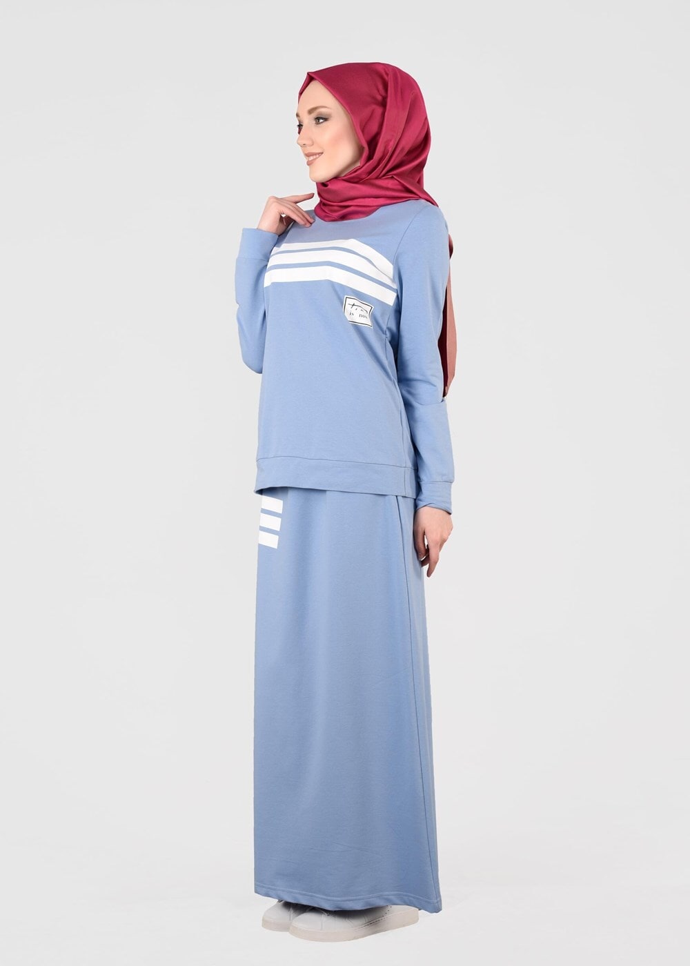 Tesettür giyim MAVİ T 3341 Bwest- Etekli Spor Takım