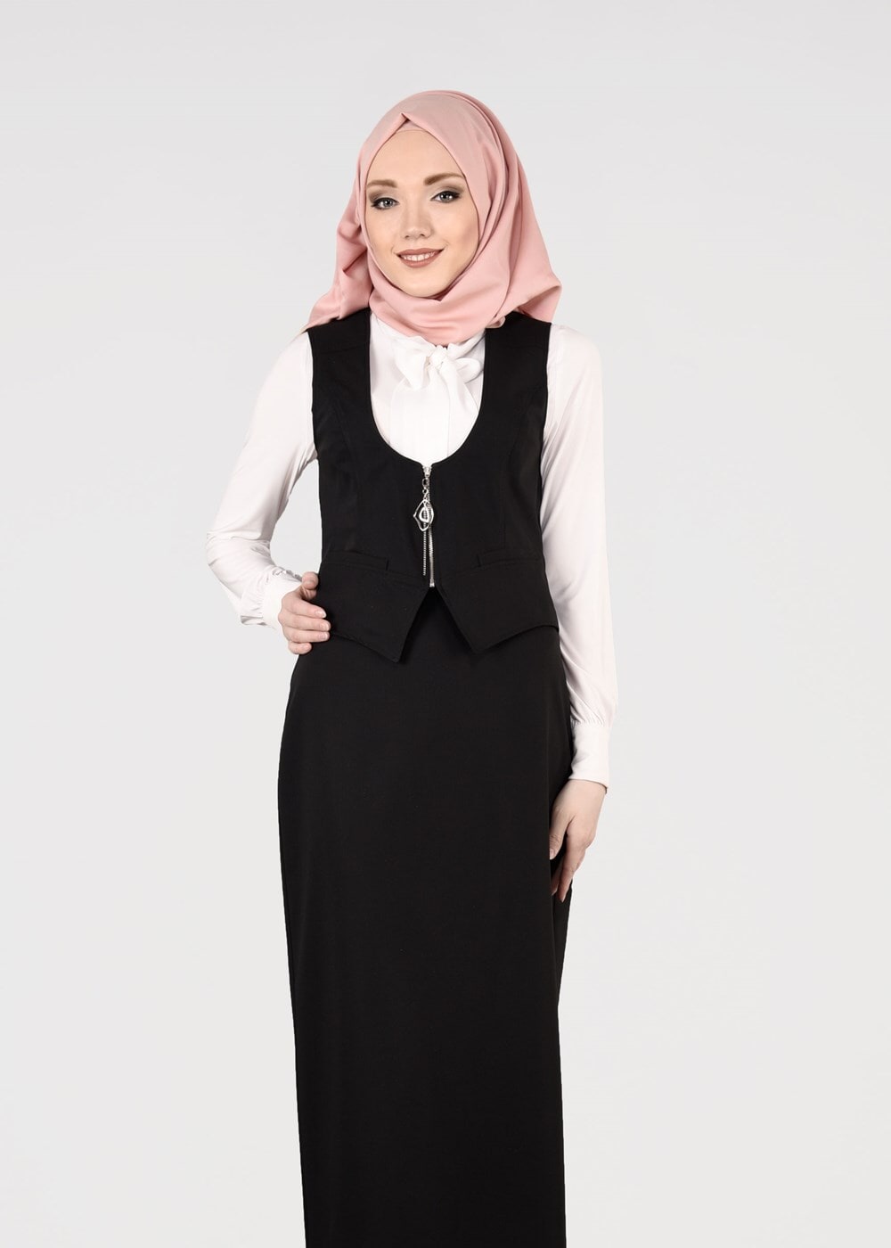 Tesettür giyim SİYAH FERMUAR DETAYLI 2&prime;Lİ ETEKLİ TAKIM 4513 