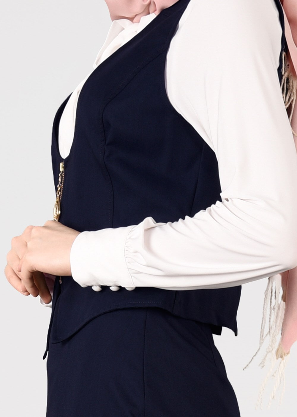 Tesettür giyim LACİVERT FERMUAR DETAYLI 2&prime;Lİ ETEKLİ TAKIM 4513 