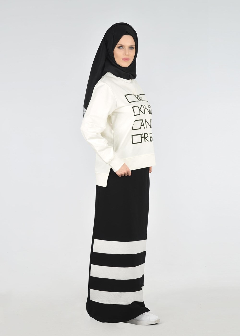 Tesettür giyim KREM Pul Detaylı 2&prime;li Etekli Takım 6531 